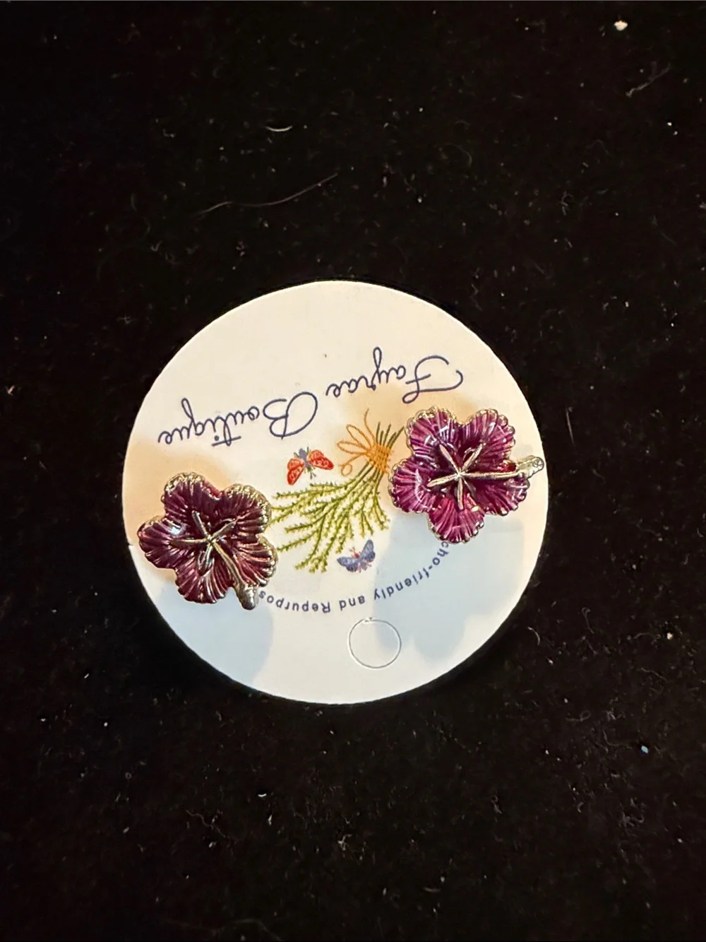 Purple Floral Stud Earrings - Women Accessories Marked Backing SAO
